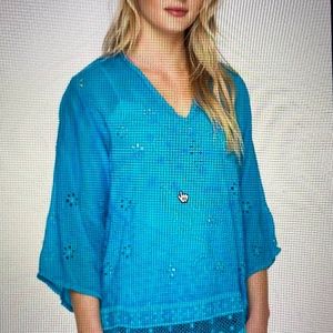 Johnny Was 'Charming Tunic' blue,  Size S, runs LARGE